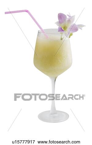 Stock Photo - Blended cocktail with straw and flower. Fotosearch