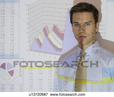Stock Photo - Businessman in front of graph projection. Fotosearch