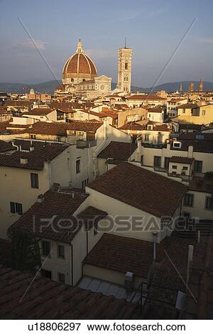 Stock Photo - City rooftops and the Duomo Santa Maria Del Fiore, Florence, Italy. Fotosearch