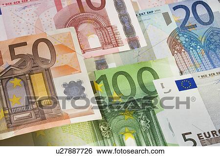 Stock Photograph - Close up of assorted Euros. Fotosearch