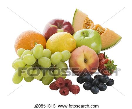 Stock Image - Close up of assorted fruits. Fotosearch