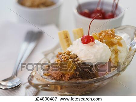 Stock Photo - Close up of banana split. Fotosearch