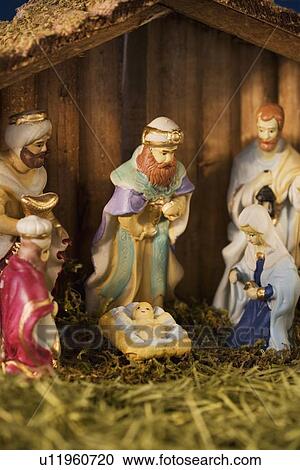 Stock Image - Close up of creche figurines. Fotosearch