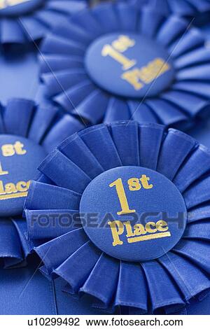 Stock Image - Close up of First Place ribbons. Fotosearch