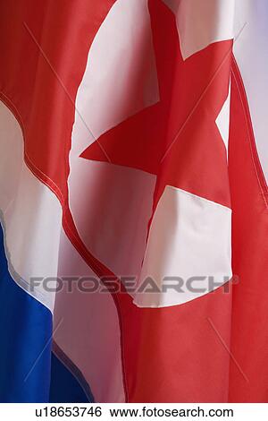 Stock Photograph - Close up of flag of North Korea. Fotosearch