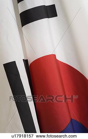 Close up of flag of South Korea View Large Photo Image Stock Photo - Close up of flag of South Korea. Fotosearch