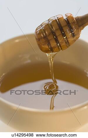 Close up of honey dipper in honey View Large Photo Image Stock Photo - Close up of honey dipper in honey. Fotosearch