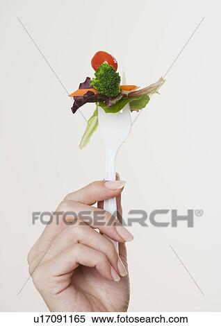 Stock Photography - Close up of salad on fork. Fotosearch