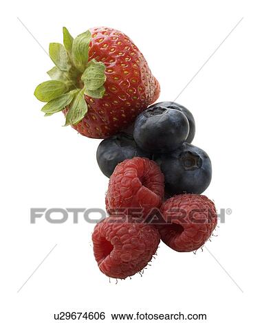 Stock Photograph - Close up of strawberry, raspberries and blueberries. Fotosearch