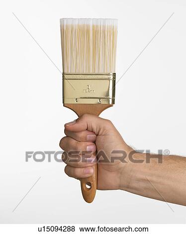 Stock Photo - Close up studio shot of man holding paintbrush. Fotosearch