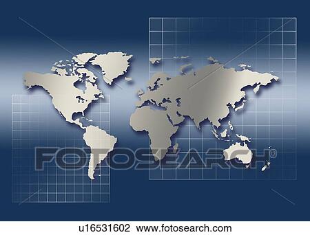 Stock Image - Computer generated map of globe. Fotosearch