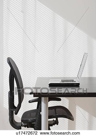 Empty desk with laptop View Large Photo Image Stock Image - Empty desk with laptop. Fotosearch