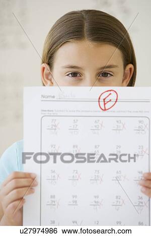 Girl schoolwork with F grade View Large Photo Image Stock Photograph - Girl schoolwork with F grade . Fotosearch