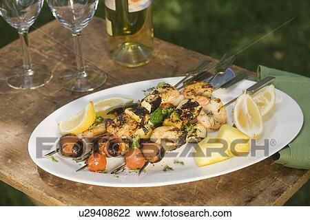 Grilled shish kebab on platter View Large Photo Image Stock Image - Grilled shish kebab on platter. Fotosearch