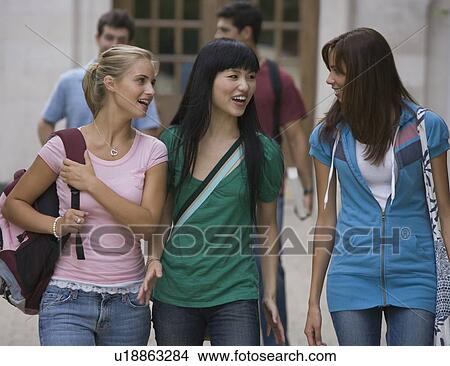 Picture - Group of female college students talking. Fotosearch