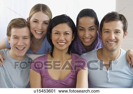 Stock Image - Group of friends smiling. Fotosearch