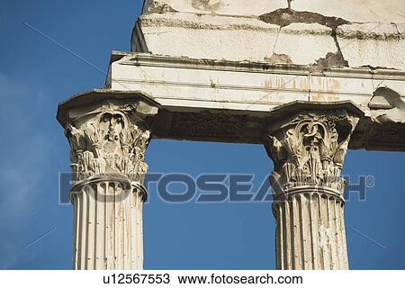 Low angle view of Corinthian columns, Temple of Castor and Pollux, Roman Forum, Italy View Large Photo Image Stock Image - Low angle view of Corinthian columns, Temple of Castor and Pollux, Roman Forum, Italy. Fotosearch
