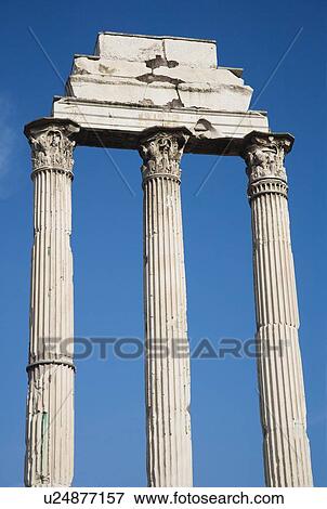 Low angle view of Corinthian columns, Temple of Castor and Pollux, Roman Forum, Italy View Large Photo Image Stock Photo - Low angle view of Corinthian columns, Temple of Castor and Pollux, Roman Forum, Italy. Fotosearch
