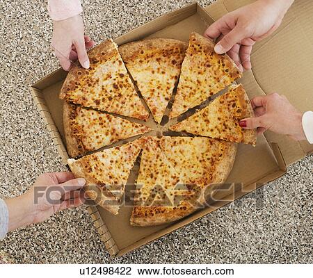 People talking slices of pizza from box View Large Photo Image Stock Image - People talking slices of pizza from box. Fotosearch