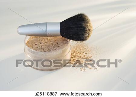 Powdered mineral makeup and brush View Large Photo Image Stock Photo - Powdered mineral makeup and brush . Fotosearch