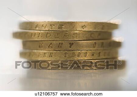 Stock Photo - Stack of British Pound coins. Fotosearch