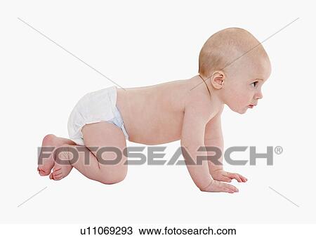 Studio shot of baby crawling View Large Photo Image Stock Image - Studio shot of baby crawling. Fotosearch