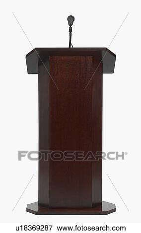 Stock Photo - Studio shot of podium with microphone. Fotosearch