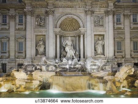 Picture - Trevi fountain and statues, Rome, Italy. Fotosearch