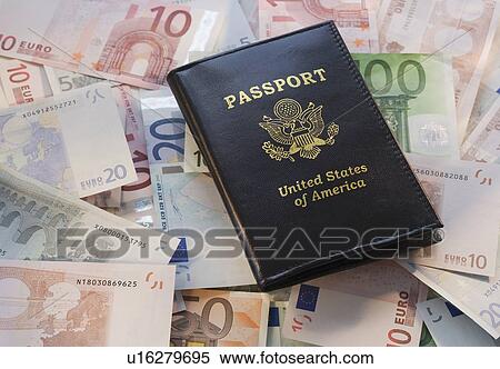 US Passport on pile of Euro banknotes View Large Photo Image Stock Photography - US Passport on pile of Euro banknotes. Fotosearch