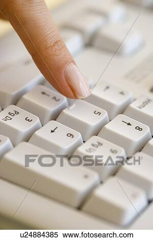 Woman pressing number key on computer keyboard View Large Photo Image Stock Photography - Woman pressing number key on computer keyboard. Fotosearch
