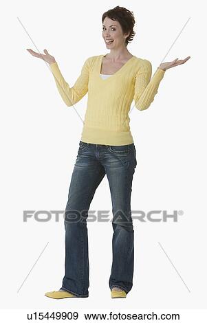 Woman shrugging shoulders View Large Photo Image Stock Photo - Woman shrugging shoulders. Fotosearch