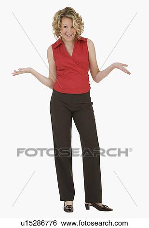 Stock Photograph - Woman shrugging shoulders. Fotosearch