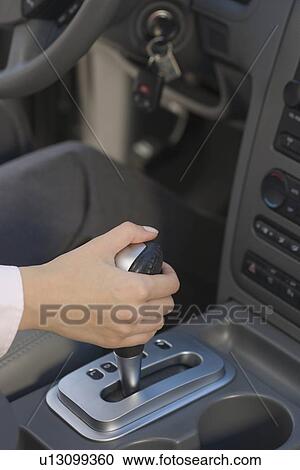 Woman with hand on automatic gearshift in car View Large Photo Image Stock Image - Woman with hand on automatic gearshift in car. Fotosearch