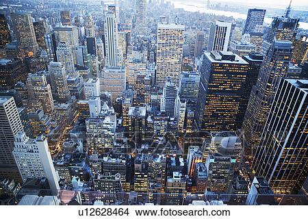 Picture - Aerial view of New York City at dusk. Fotosearch