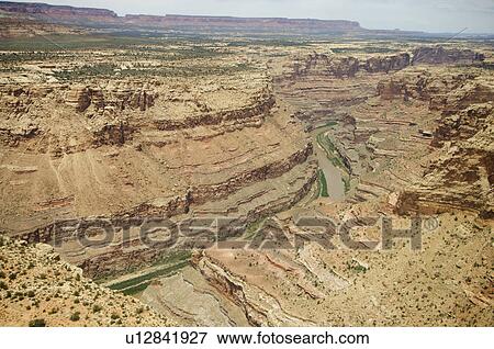 Aerial view of river in canyon, Colorado River, Canyonlands National Park, Moab, Utah, United States View Large Photo Image Stock Photo - Aerial view of river in canyon, Colorado River, Canyonlands National Park, Moab, Utah, United States. Fotosearch