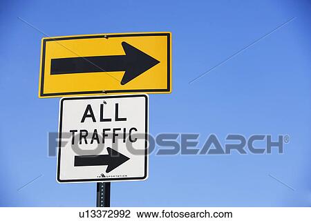 Stock Image - Arrow and All Traffic street signs. Fotosearch