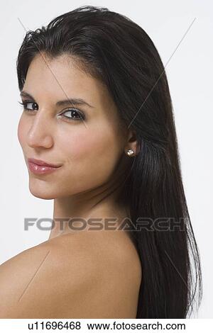 Stock Photo - Bare shouldered woman with long hair. Fotosearch