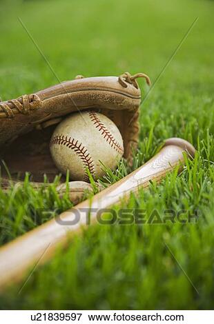 Baseball equipment laying on grass View Large Photo Image Stock Photo - Baseball equipment laying on grass. Fotosearch