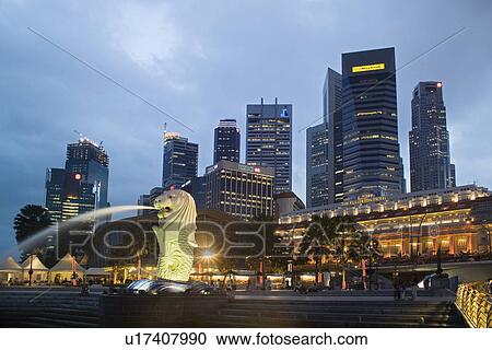 Stock Image - CBD Central Business District Fullerton Hotel Merlion Park Singapore. Fotosearch