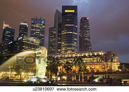 Stock Photo - CBD Central Business District Fullerton Hotel Merlion Park Singapore. Fotosearch