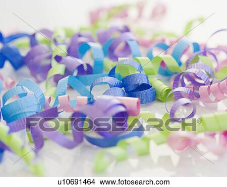 Picture - Close up of curled ribbons. Fotosearch