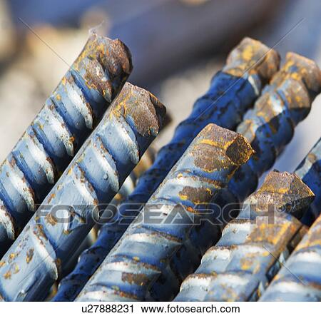Stock Image - Close up of metal rebar. Fotosearch