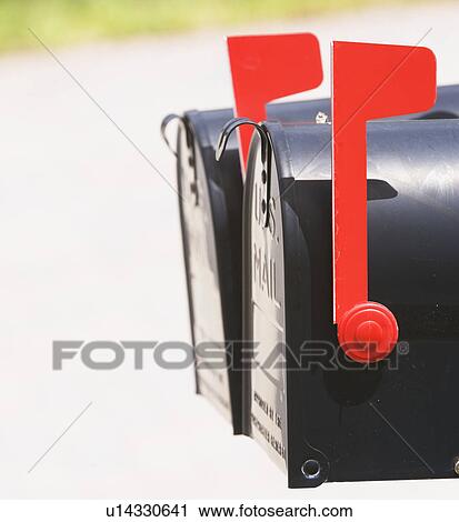 Stock Image - Close up of outdoor mailboxes. Fotosearch