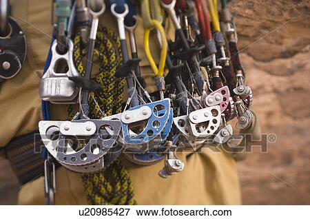 Close up of rock climbing gear View Large Photo Image Stock Photo - Close up of rock climbing gear. Fotosearch
