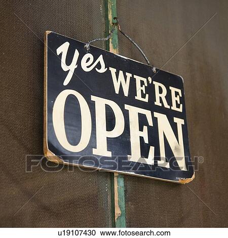 Stock Image - Closeup of open sign. Fotosearch