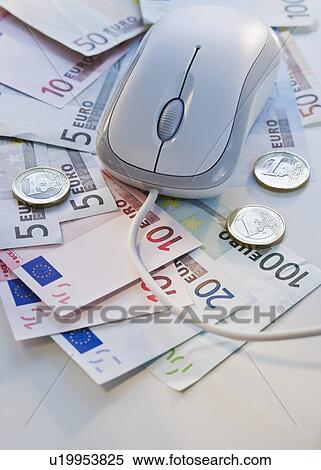 Computer mouse on euro banknotes and coins View Large Photo Image Stock Photography - Computer mouse on euro banknotes and coins. Fotosearch