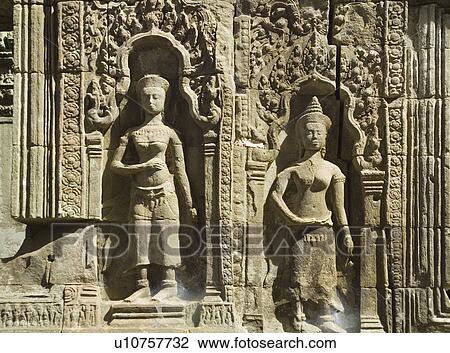 Stock Image - Detail at ancient Temple Angkor Thom Angkor Wat Bayon Cambodia. Fotosearch