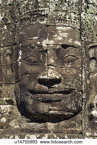 Stock Image - Detail at ancient Temple Angkor Thom Angkor Wat Bayon Cambodia. Fotosearch