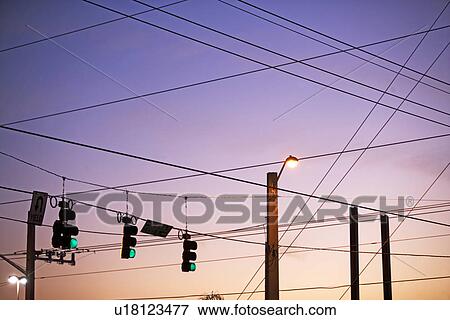 Electrical wires and traffic lights View Large Photo Image Stock Photo - Electrical wires and traffic lights. Fotosearch