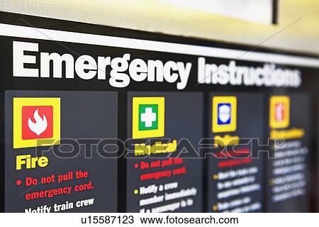 emergency intstructions sign View Large Photo Image Stock Image - emergency intstructions sign. Fotosearch